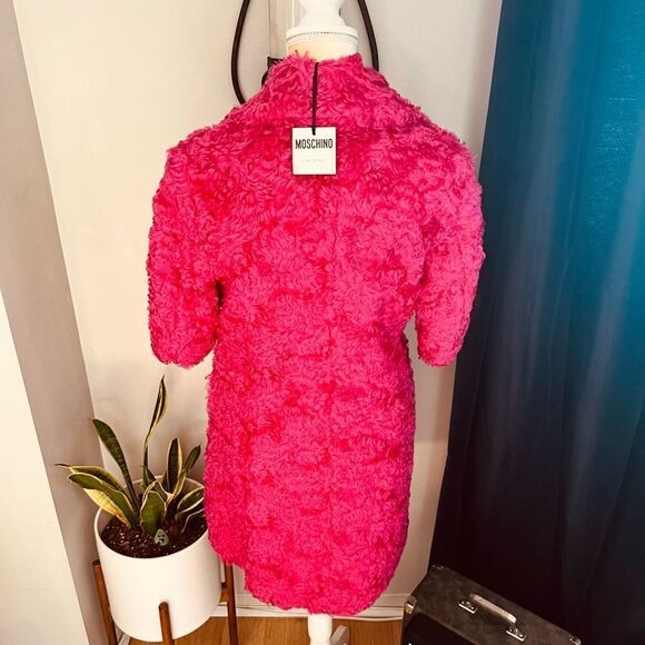 MOSCHINO COUTURE Long Faux Teddy Fur Jacket, Italian, FUCHSIA, Size 4, NWT - Picture 3 of 13